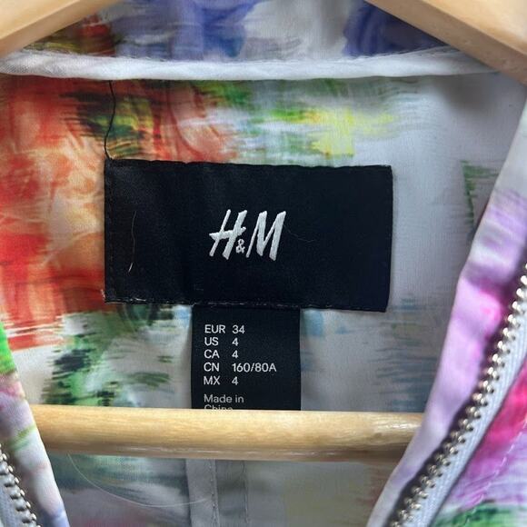 H&M Women's Multicolor Floral Bomber Jacket Full Zip Lightweight 4 Long Sleeve - Picture 8 of 10